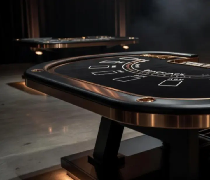 Projekt stołu BlackJack w matowej czerni z detalami w kolorze złota